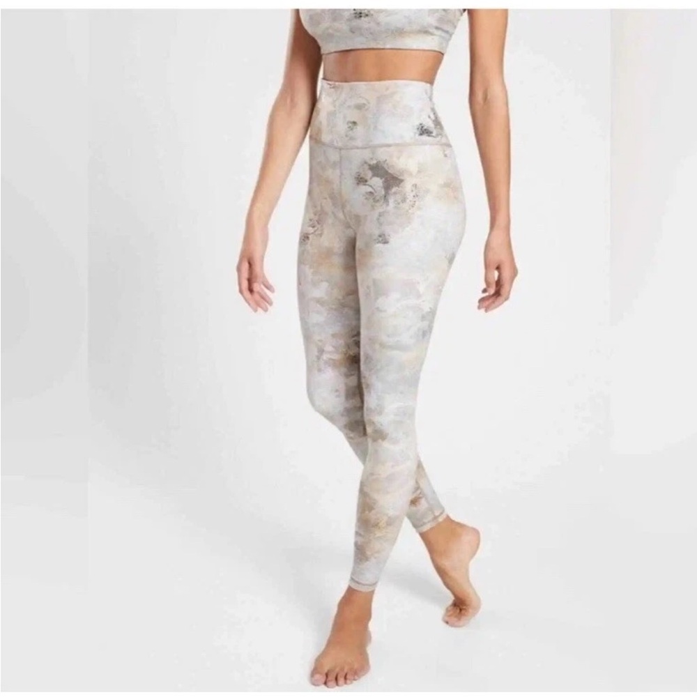 Athleta Elation Gilded Tight Size S Metallic Gold Snakeskin Gray Tan Women's